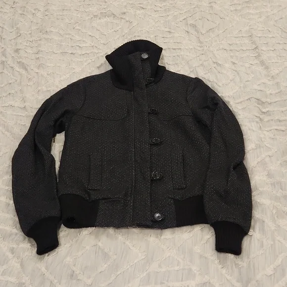 Beautiful gray and black wool French Connection button down/zipper coat size 8! - Picture 1 of 11